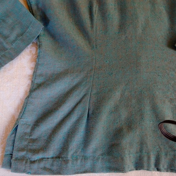 Tarsian & Blinkley Green 100% Raw Silk Beaded Afghan Top S - Picture 4 of 11